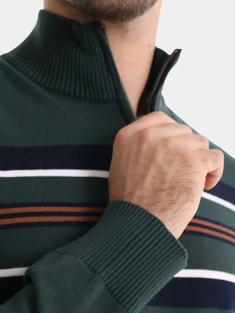 Knit Striped Quarter-Zip Jumper Sweater - CAAYWORLD CAAYWORLD