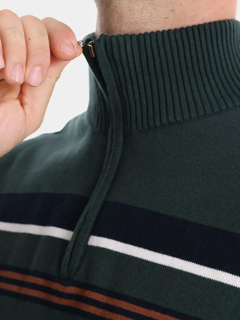 Knit Striped Quarter-Zip Jumper Sweater - CAAYWORLD CAAYWORLD