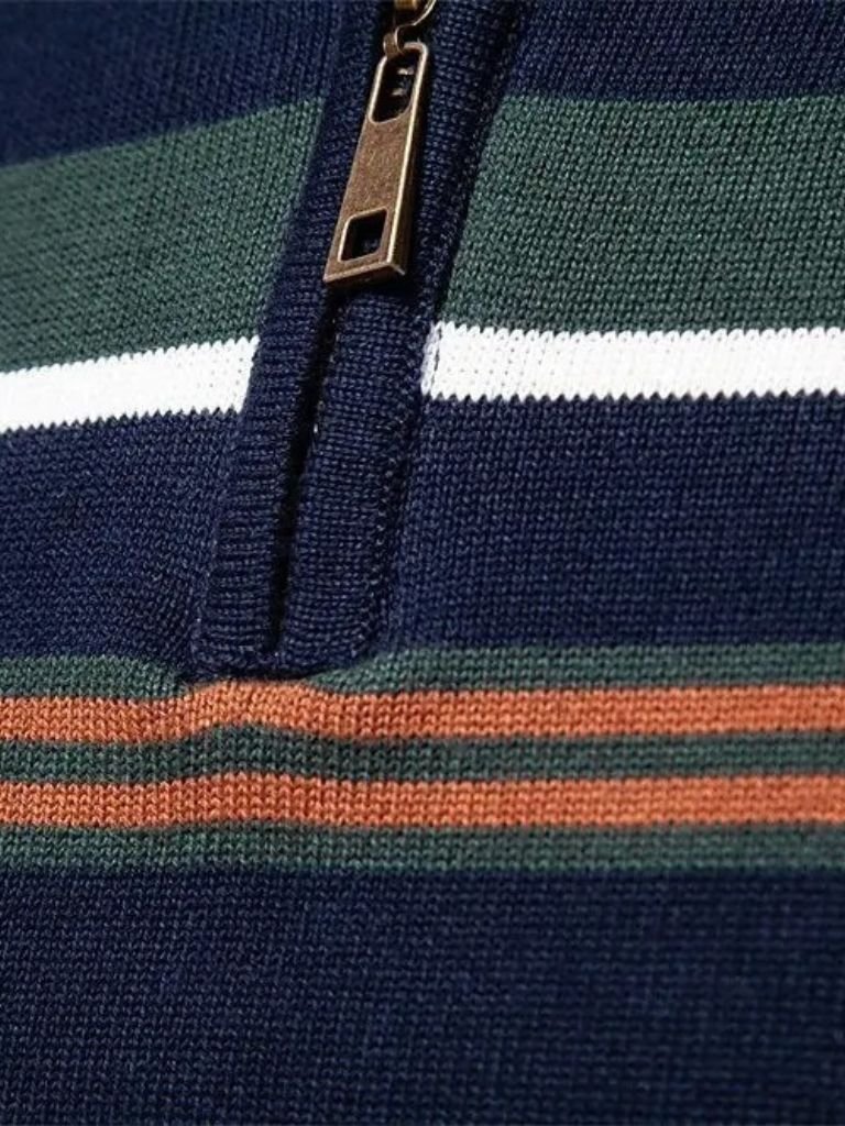 Knit Striped Quarter-Zip Jumper Sweater - CAAYWORLD CAAYWORLD