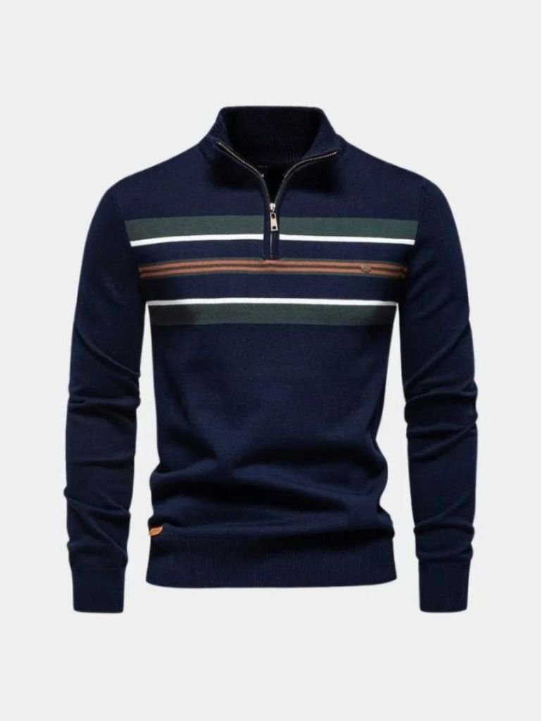 Knit Striped Quarter-Zip Jumper Sweater - CAAYWORLD CAAYWORLD