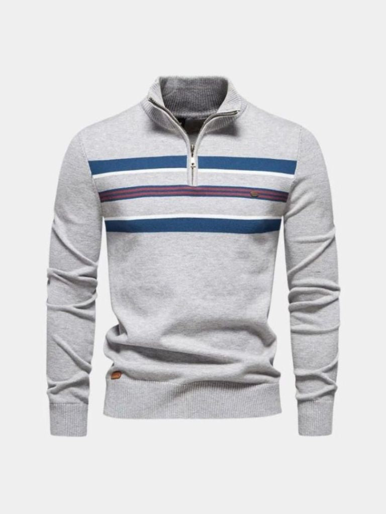 Knit Striped Quarter-Zip Jumper Sweater - CAAYWORLD CAAYWORLD