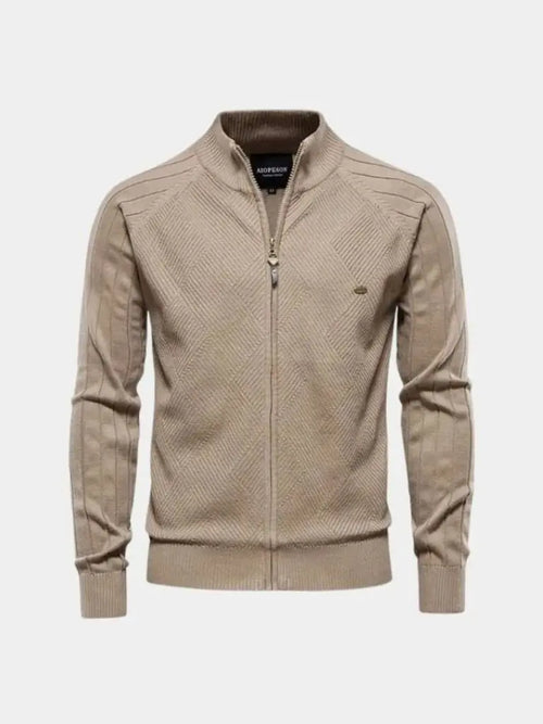 Knit Zipper Jacquard Solid Color Cardigan Sweater - CAAYWORLD CAAYWORLD