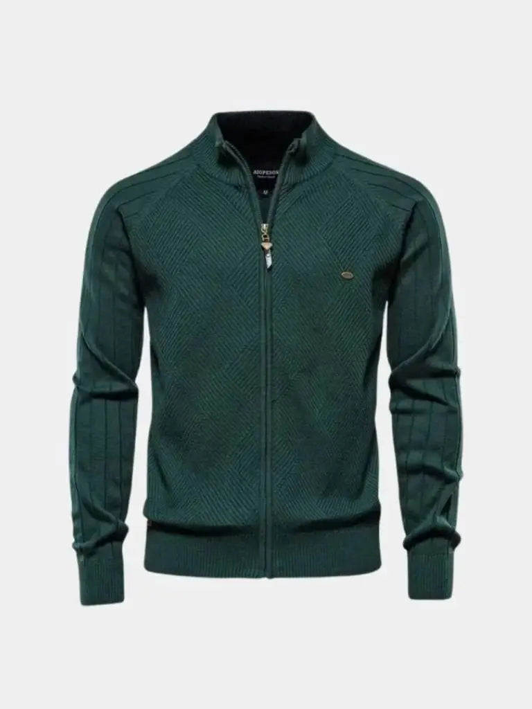 Knit Zipper Jacquard Solid Color Cardigan Sweater - CAAYWORLD CAAYWORLD