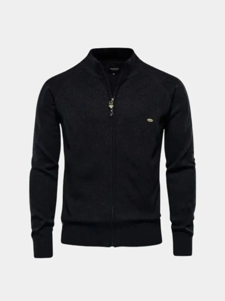 Knit Zipper Jacquard Solid Color Cardigan Sweater - CAAYWORLD CAAYWORLD