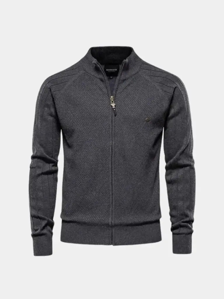 Knit Zipper Jacquard Solid Color Cardigan Sweater - CAAYWORLD CAAYWORLD