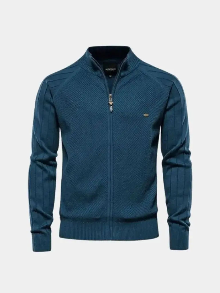 Knit Zipper Jacquard Solid Color Cardigan Sweater - CAAYWORLD CAAYWORLD