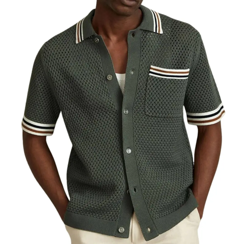 Knitted Mesh Button-Front - Shirt CAAYWORLD
