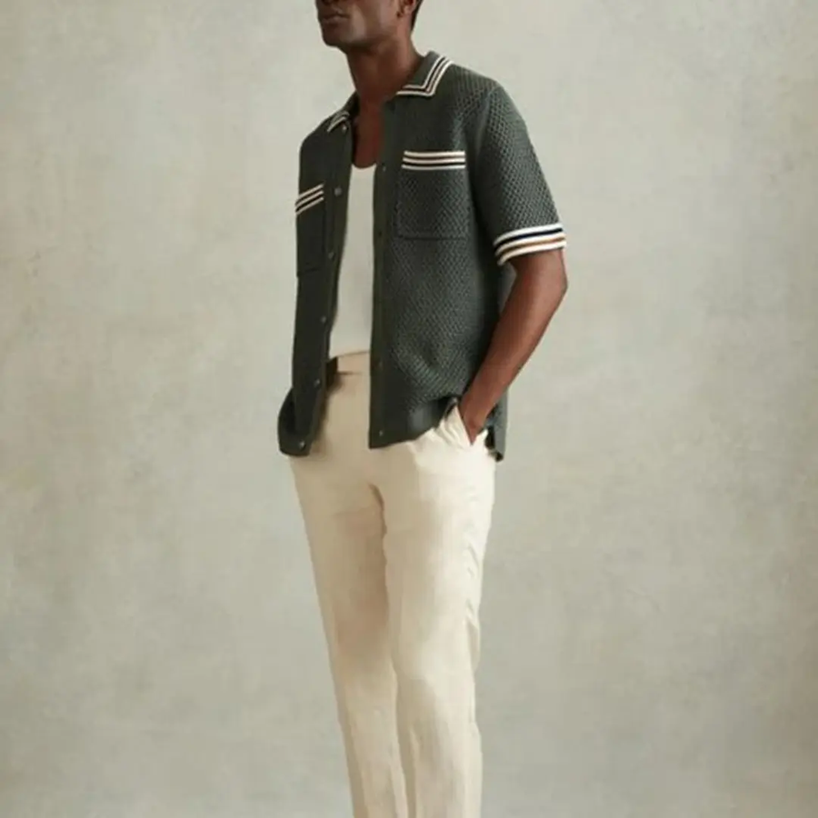 Knitted Mesh Button-Front - Shirt CAAYWORLD