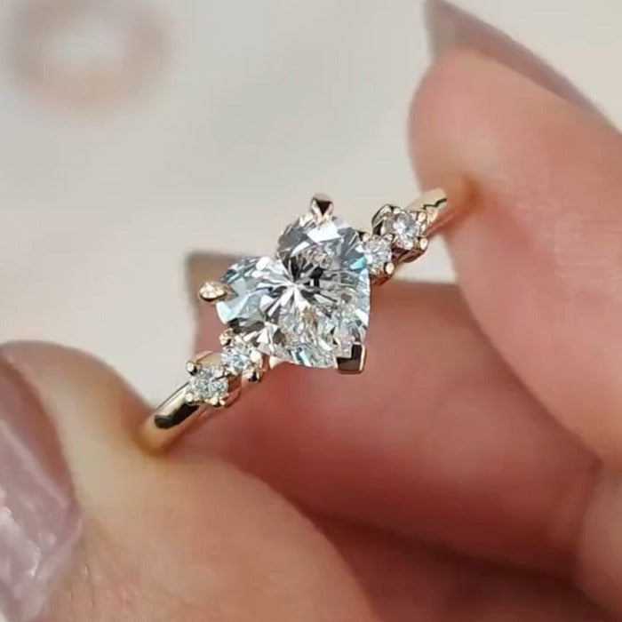 Golden Tone Solitaire Heart Cut Engagement Ring Shineofdiamond