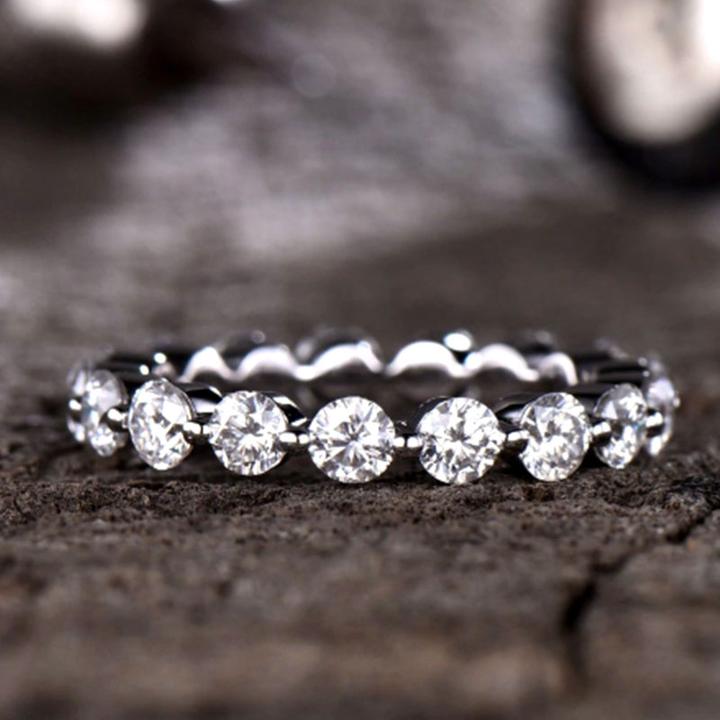 Four Row Full Eternity Stackable Wedding Band In Sterling Silver Shineofdiamond