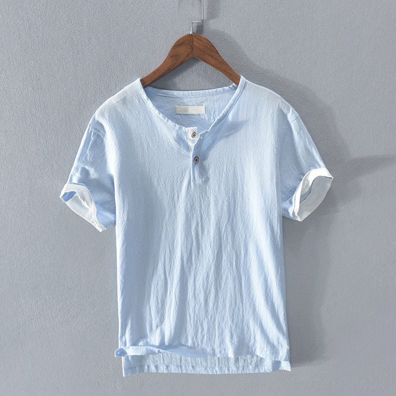 Lightweight Cotton Short Sleeve Henley - T-Shirt CAAYWORLD MEN