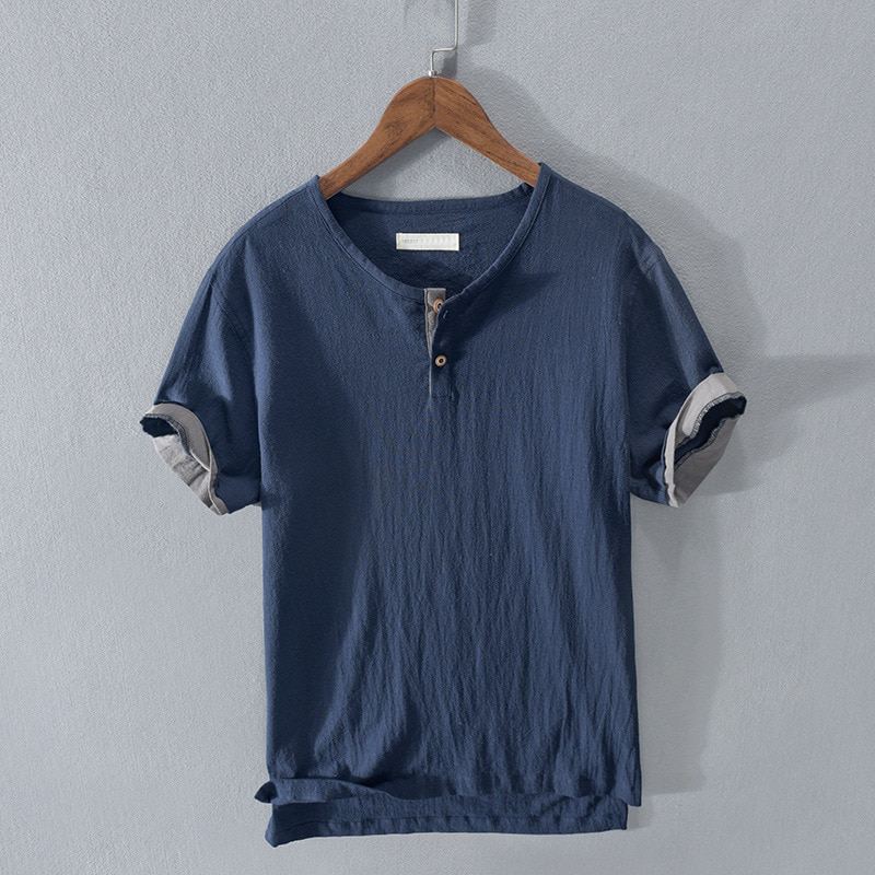 Lightweight Cotton Short Sleeve Henley - T-Shirt CAAYWORLD MEN