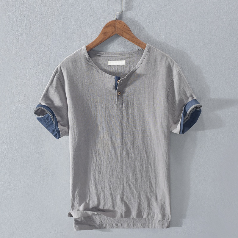 Lightweight Cotton Short Sleeve Henley - T-Shirt CAAYWORLD MEN