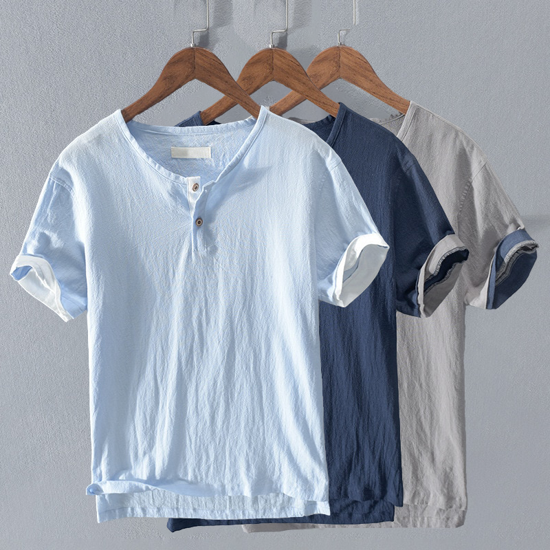 Lightweight Cotton Short Sleeve Henley - T-Shirt CAAYWORLD MEN