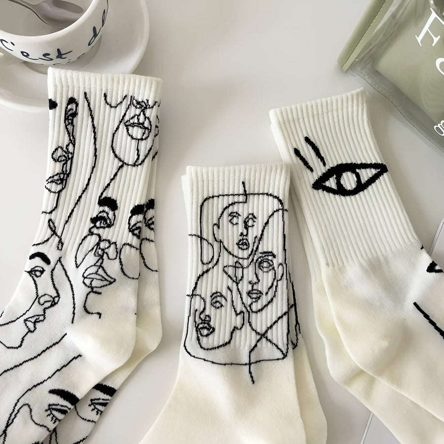 Line Art Cotton Crew - Socks CAAYWORLD