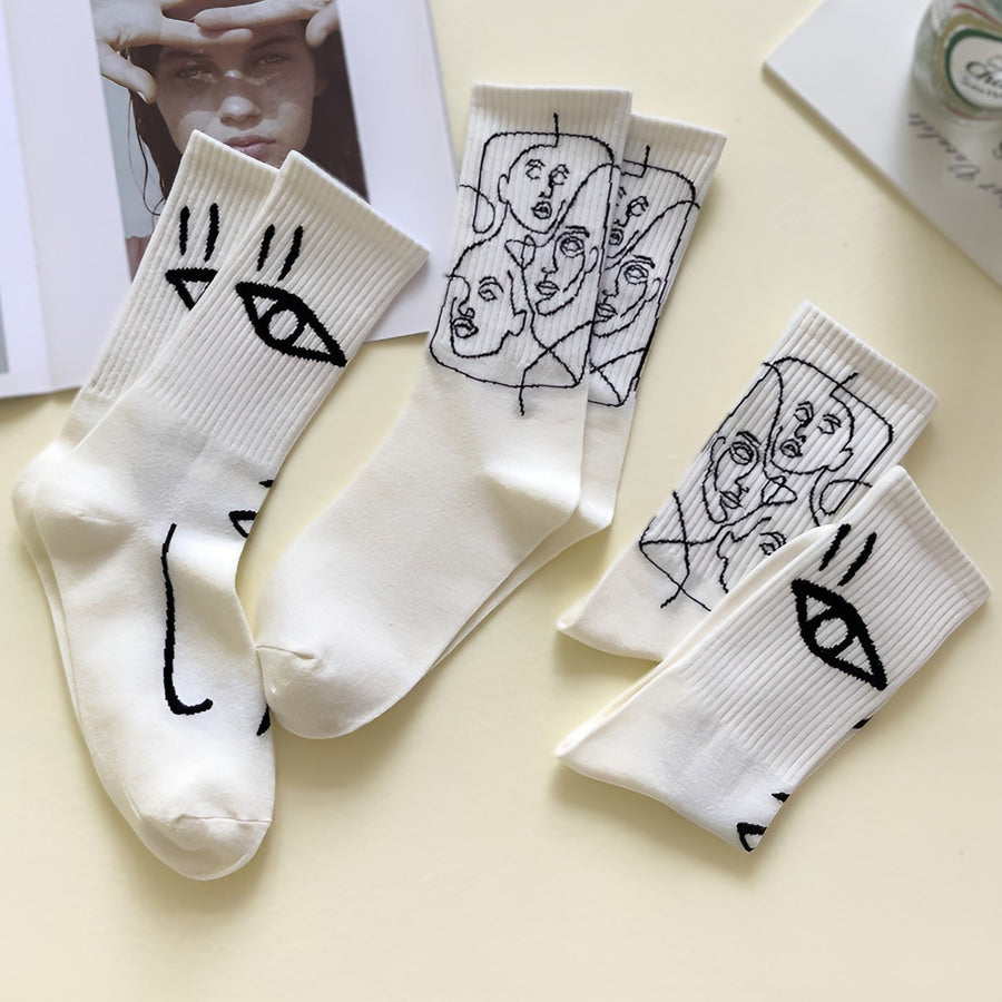 Line Art Cotton Crew - Socks CAAYWORLD