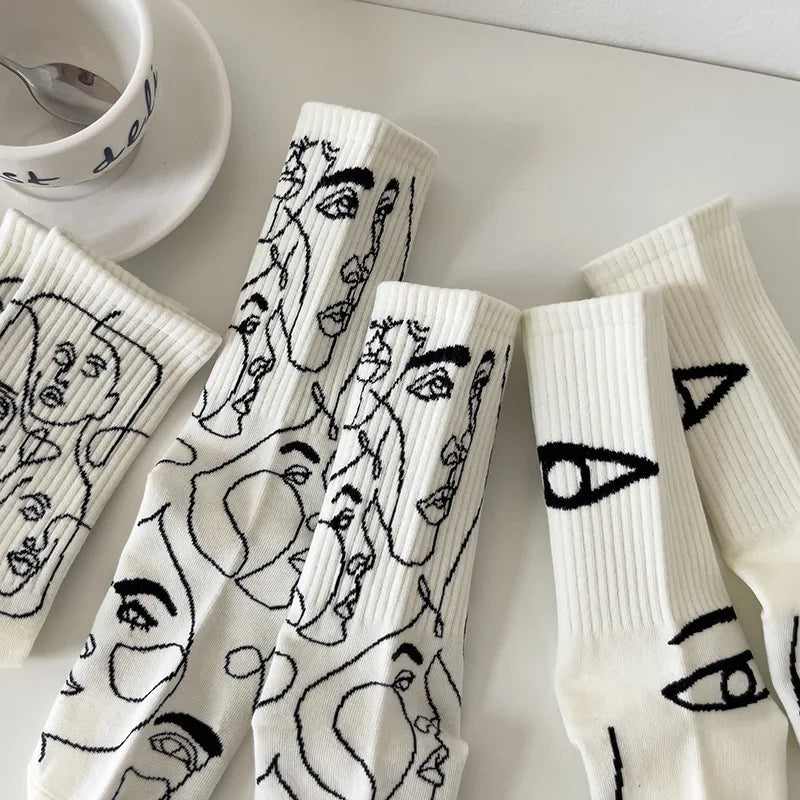 Line Art Cotton Crew - Socks CAAYWORLD
