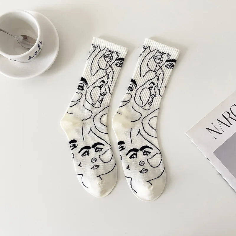 Line Art Cotton Crew - Socks CAAYWORLD