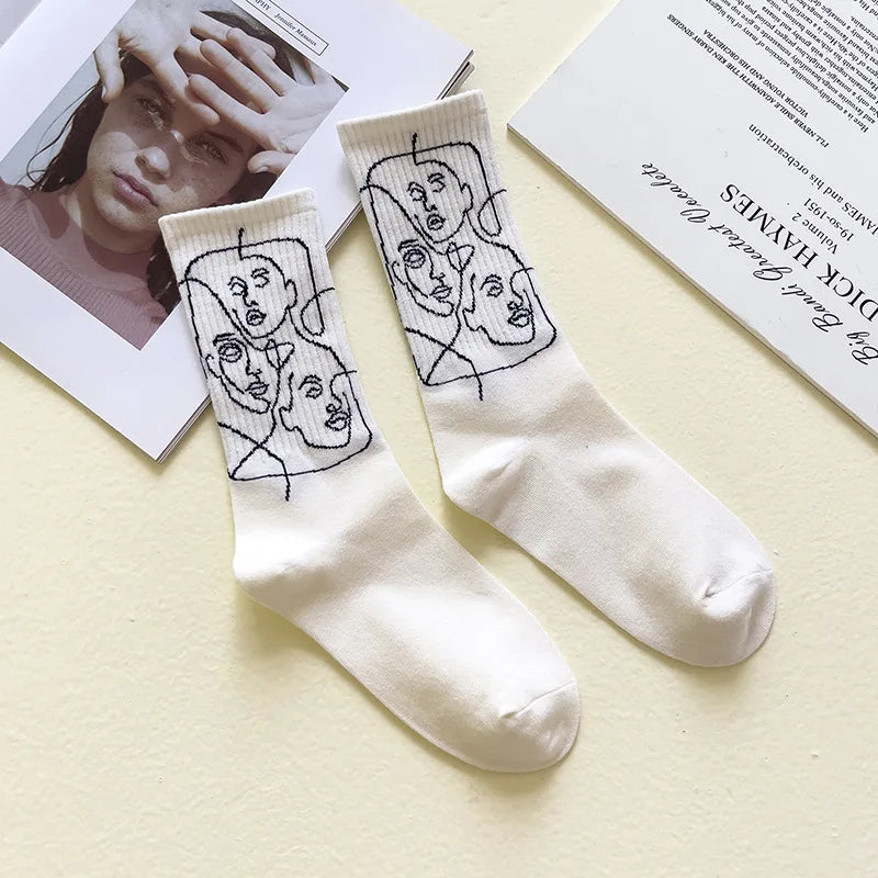 Line Art Cotton Crew - Socks CAAYWORLD
