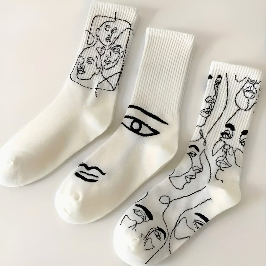 Line Art Cotton Crew - Socks CAAYWORLD