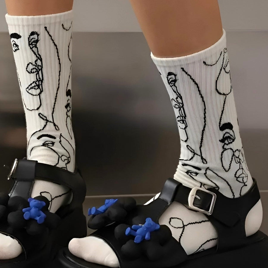 Line Art Cotton Crew - Socks CAAYWORLD