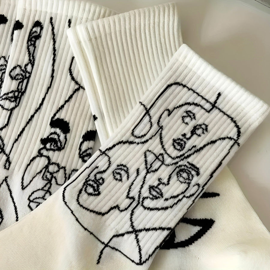 Line Art Cotton Crew - Socks CAAYWORLD