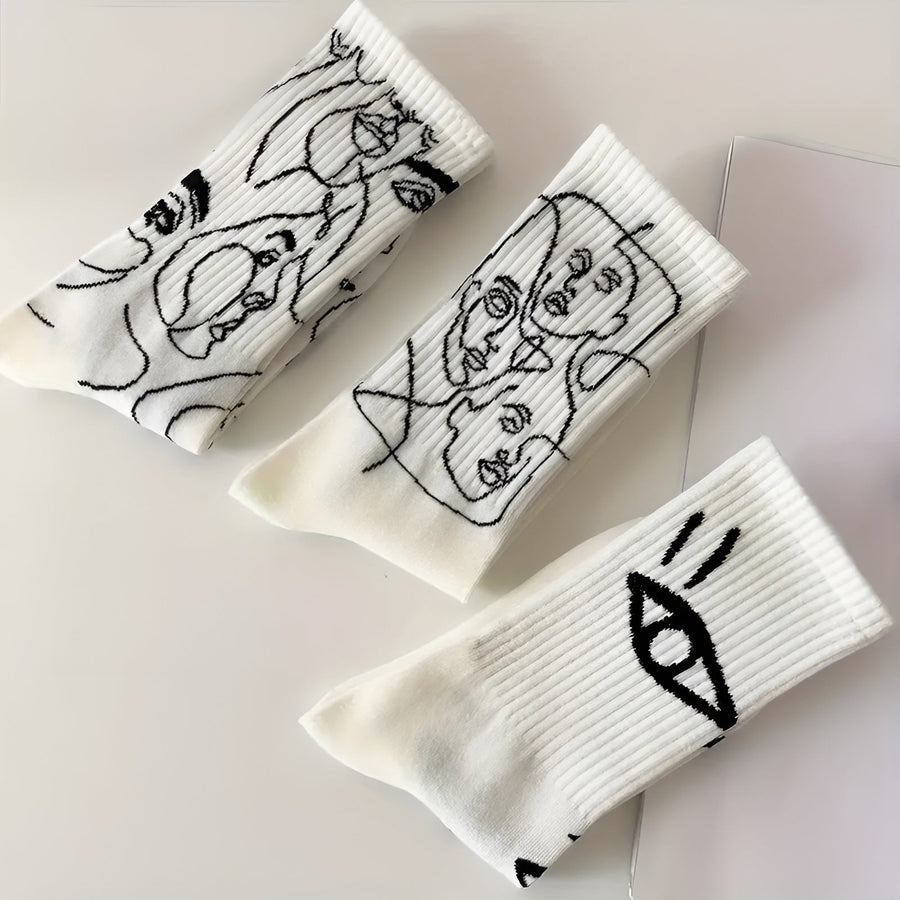 Line Art Cotton Crew - Socks CAAYWORLD
