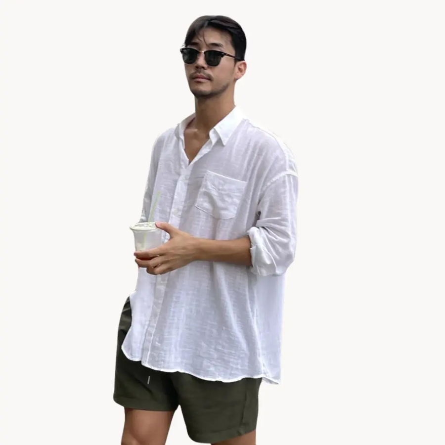 Linen-Blend Button-Up - Shirt CAAYWORLD