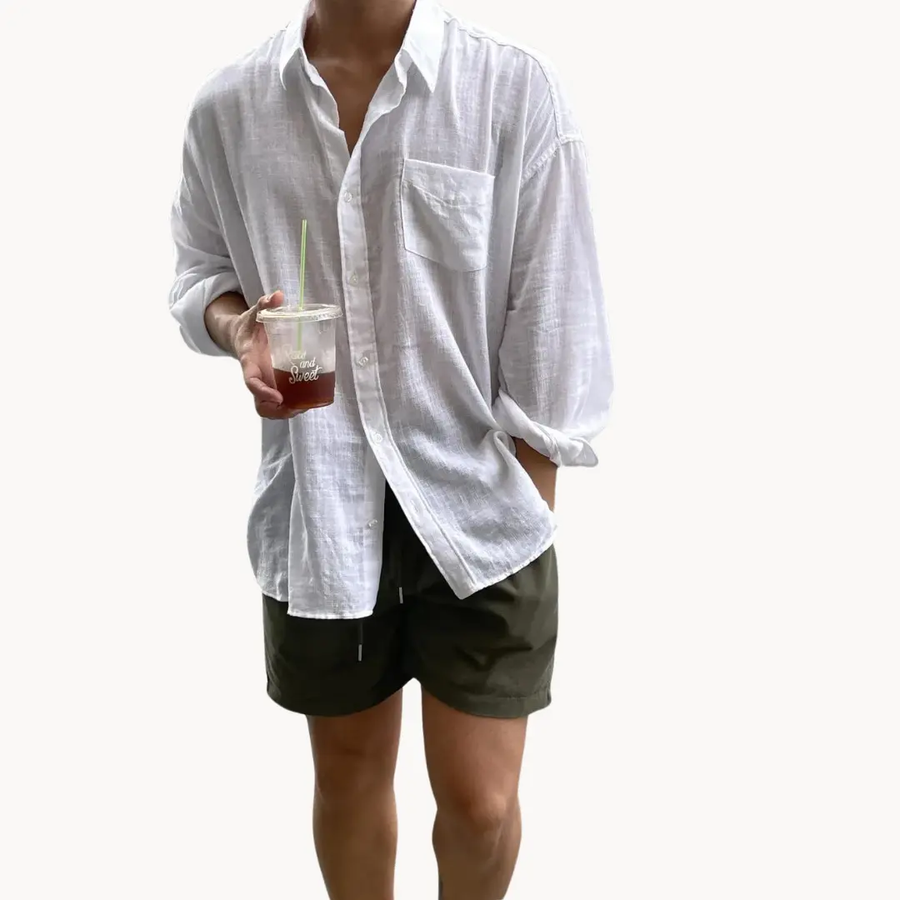 Linen-Blend Button-Up - Shirt CAAYWORLD