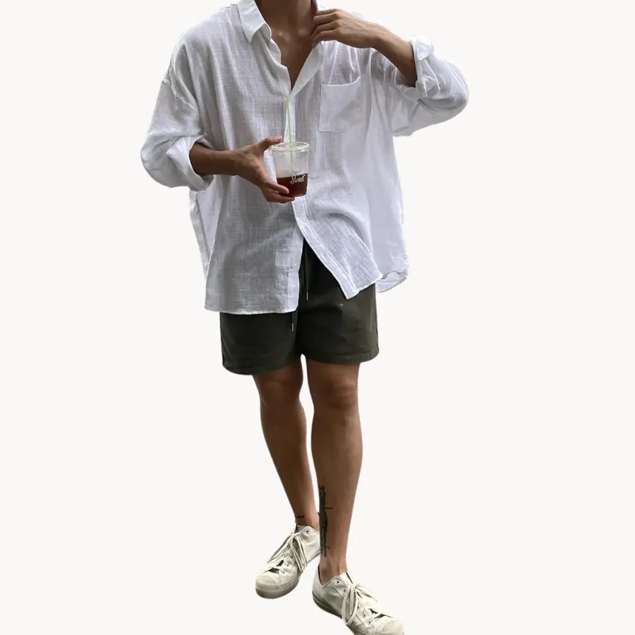 Linen-Blend Button-Up - Shirt CAAYWORLD