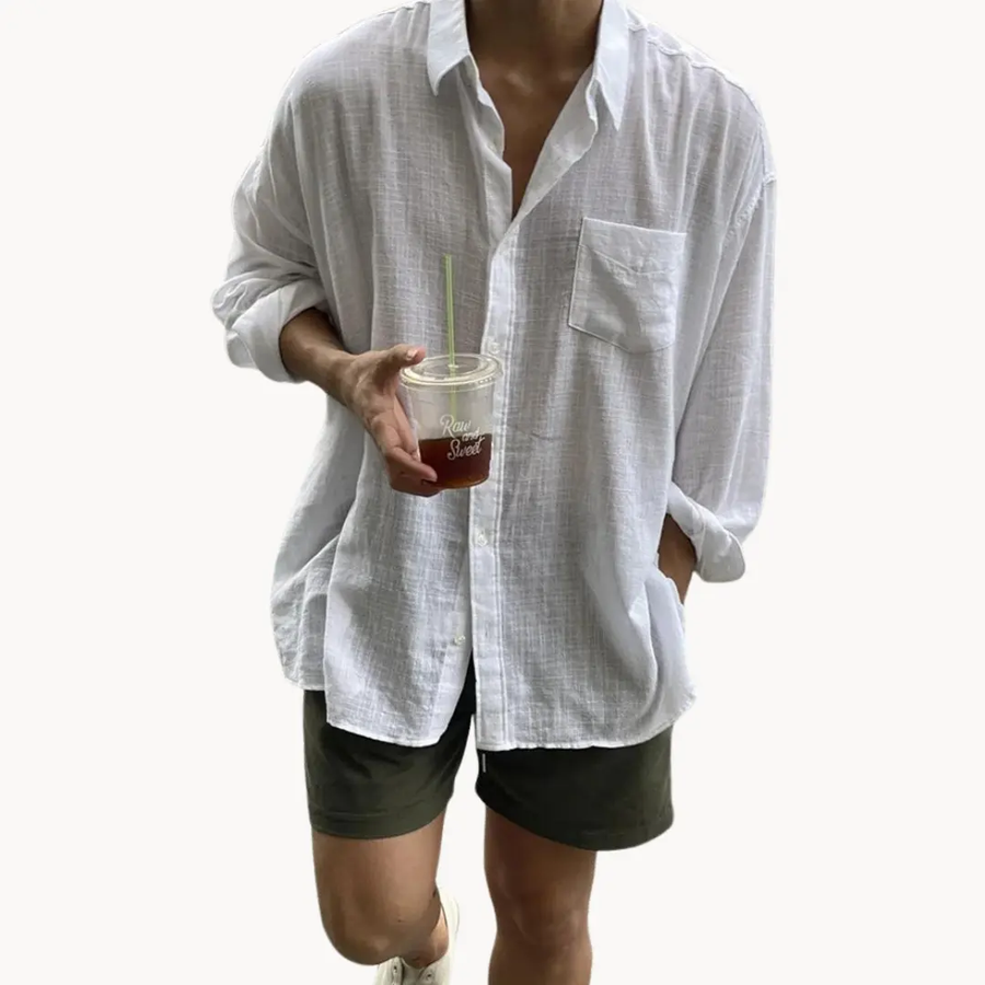 Linen-Blend Button-Up - Shirt CAAYWORLD