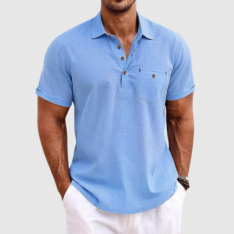 Linen Short Sleeve Polo - T-Shirt CAAYWORLD MEN
