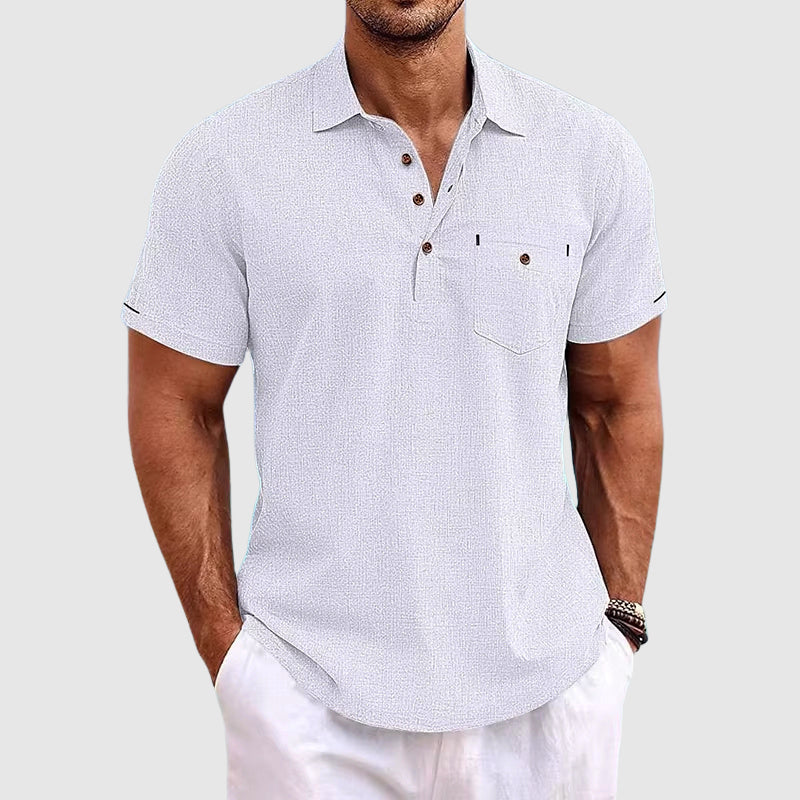 Linen Short Sleeve Polo - T-Shirt CAAYWORLD MEN