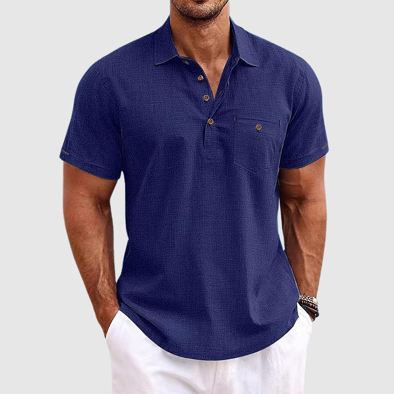 Linen Short Sleeve Polo - T-Shirt CAAYWORLD MEN