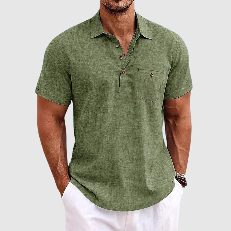 Linen Short Sleeve Polo - T-Shirt CAAYWORLD MEN