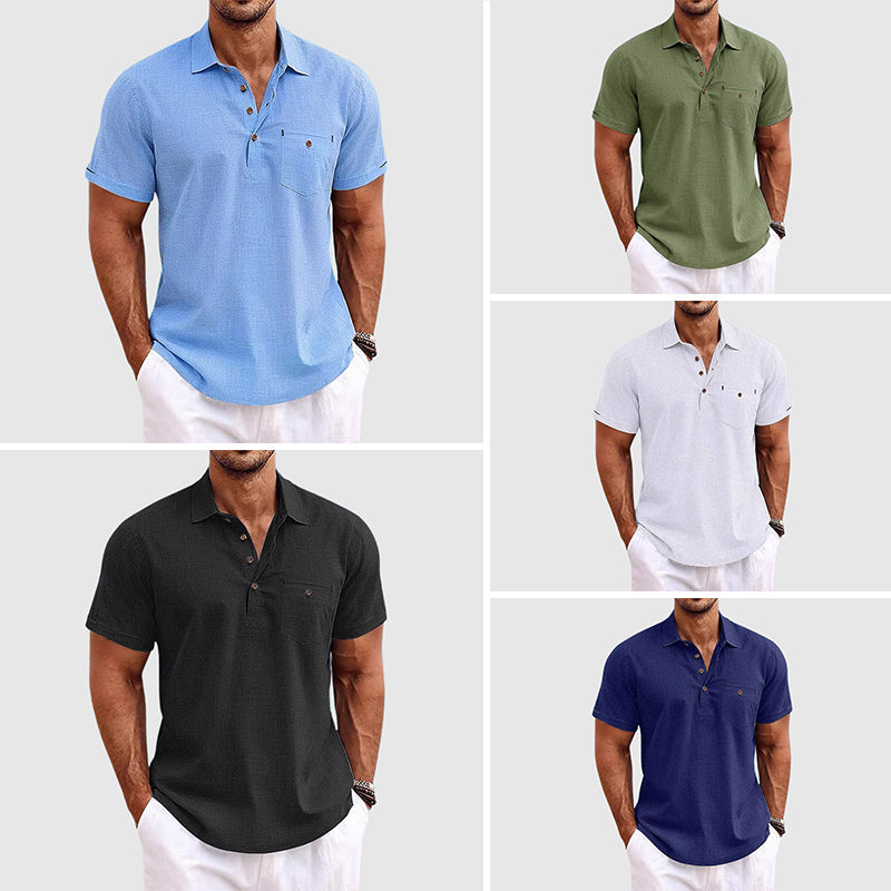 Linen Short Sleeve Polo - T-Shirt CAAYWORLD MEN