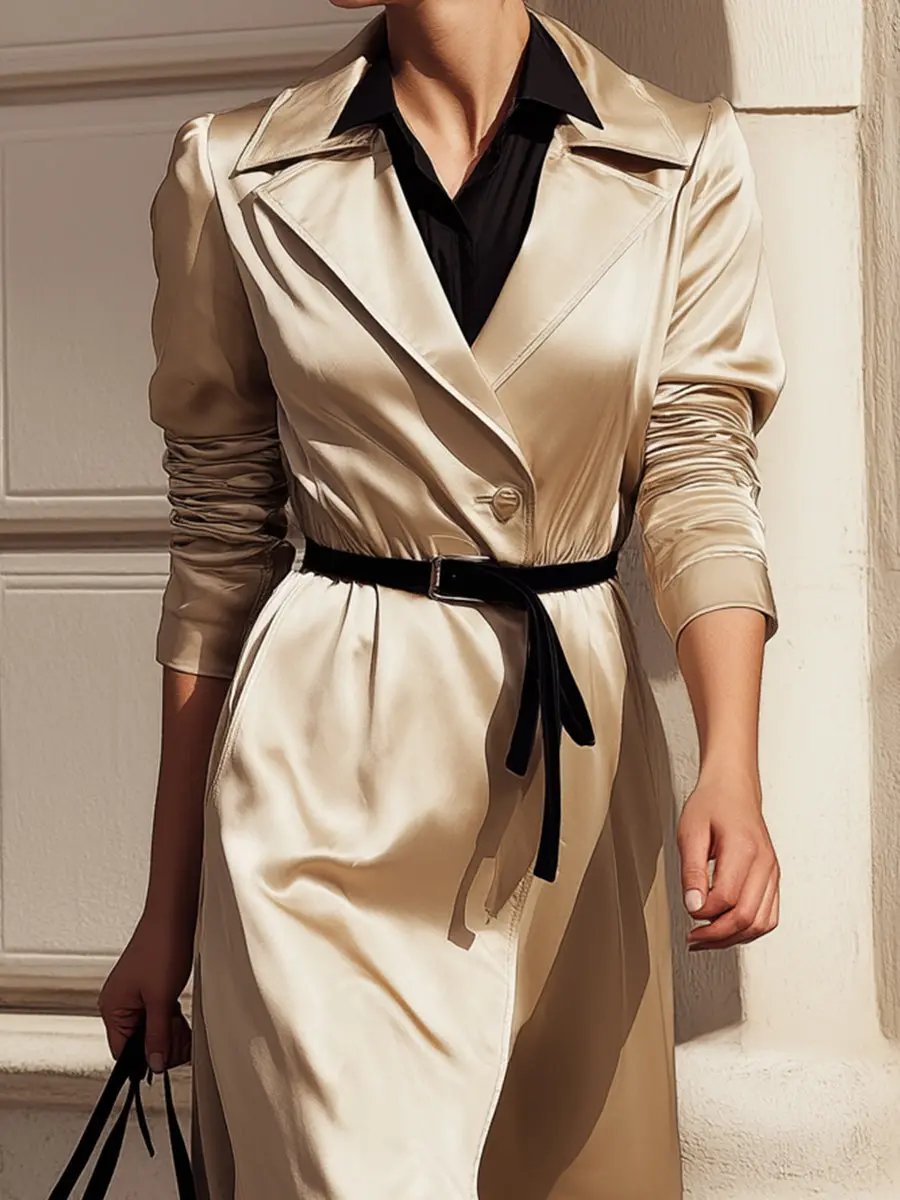 Luxe Satin Belted Women's Trench Coat - Trench Coat CAAYWORLD