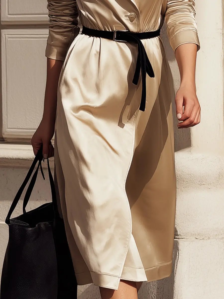 Luxe Satin Belted Women's Trench Coat - Trench Coat CAAYWORLD