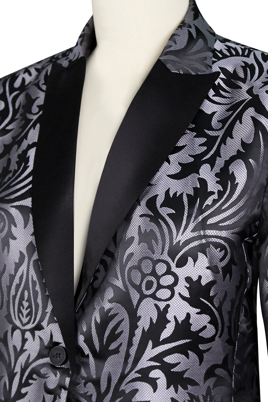 Luxury Black & Silver Floral Jacquard Tailored Blazer - Blazer CAAYWORLD