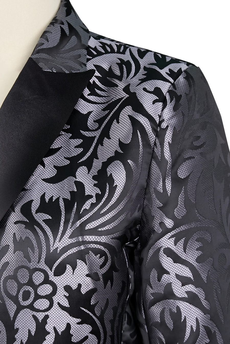 Luxury Black & Silver Floral Jacquard Tailored Blazer - Blazer CAAYWORLD