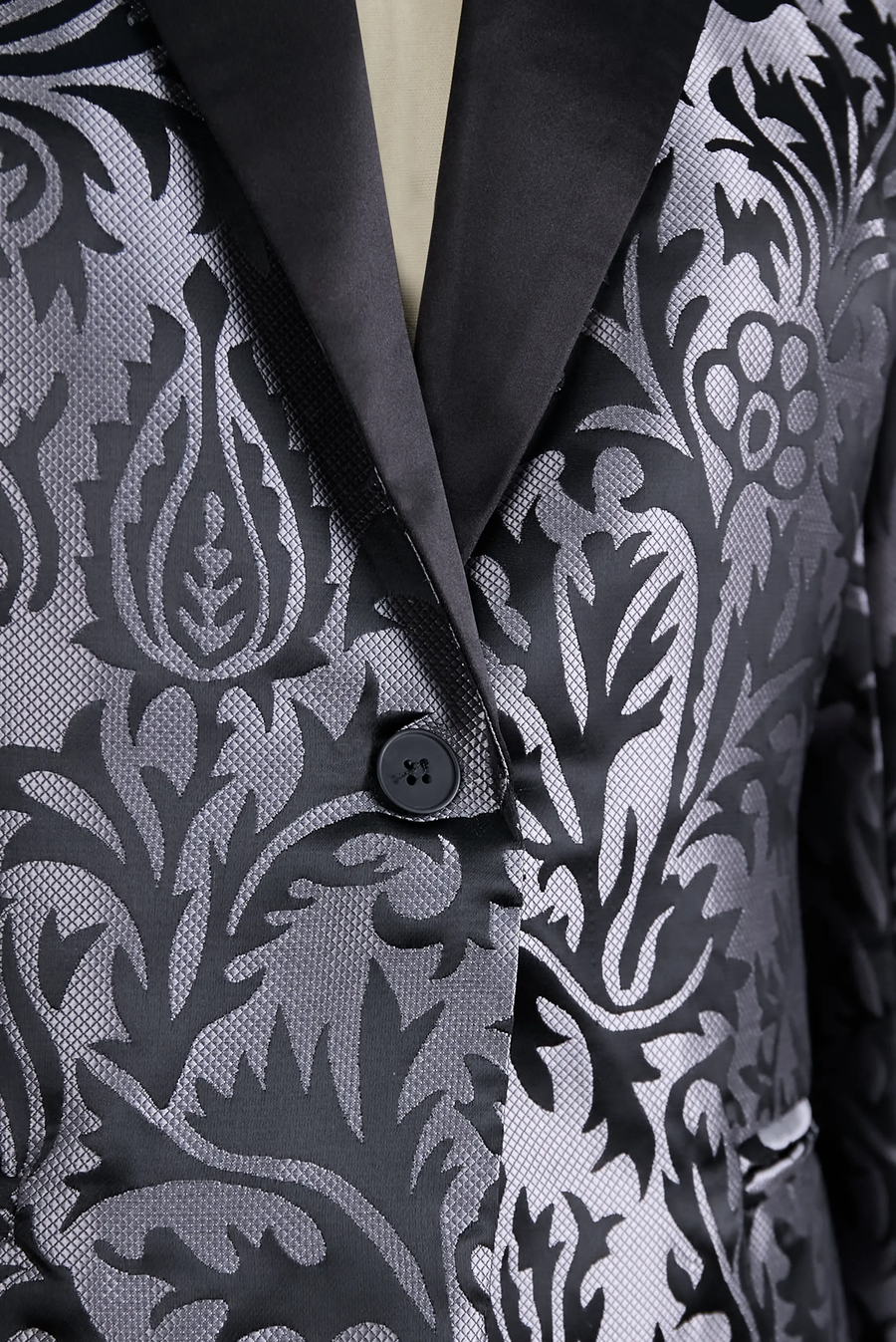 Luxury Black & Silver Floral Jacquard Tailored Blazer - Blazer CAAYWORLD