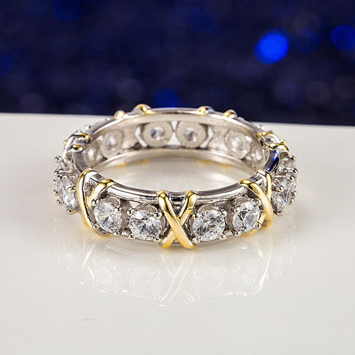 X-Shape Round Cut Sterling Silver Wedding Band shineofdiamond