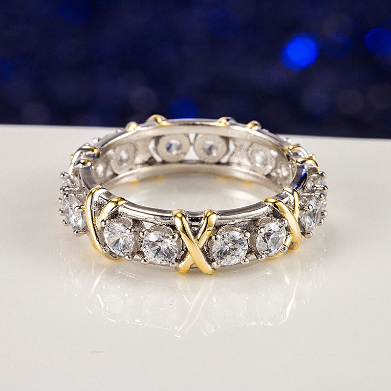 X-Shape Round Cut Sterling Silver Wedding Band shineofdiamond