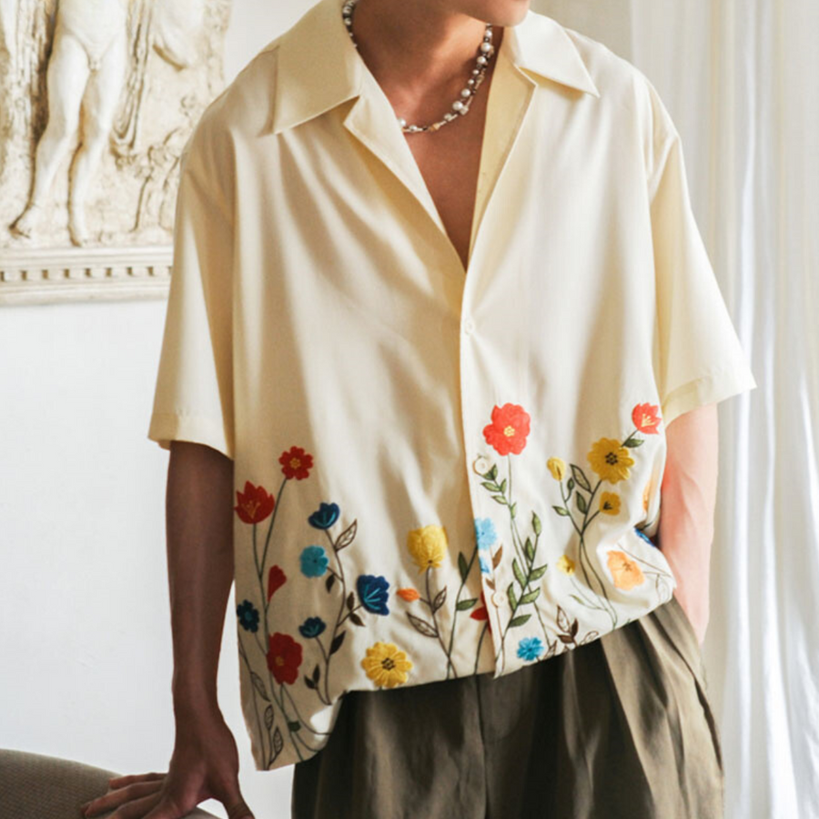 Navy Floral Print Button-Down - Shirt CAAYWORLD MEN