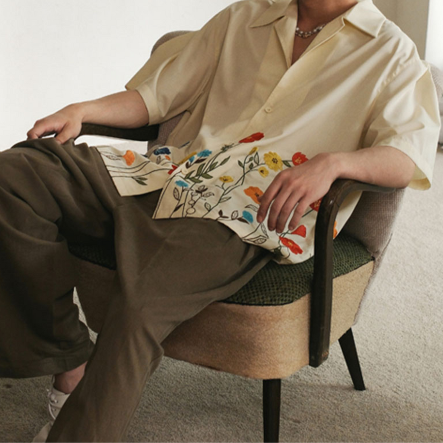 Navy Floral Print Button-Down - Shirt CAAYWORLD MEN