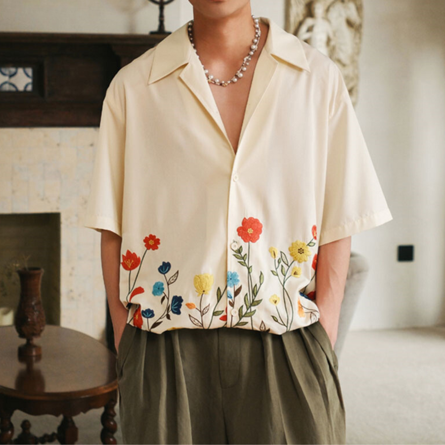 Navy Floral Print Button-Down - Shirt CAAYWORLD MEN