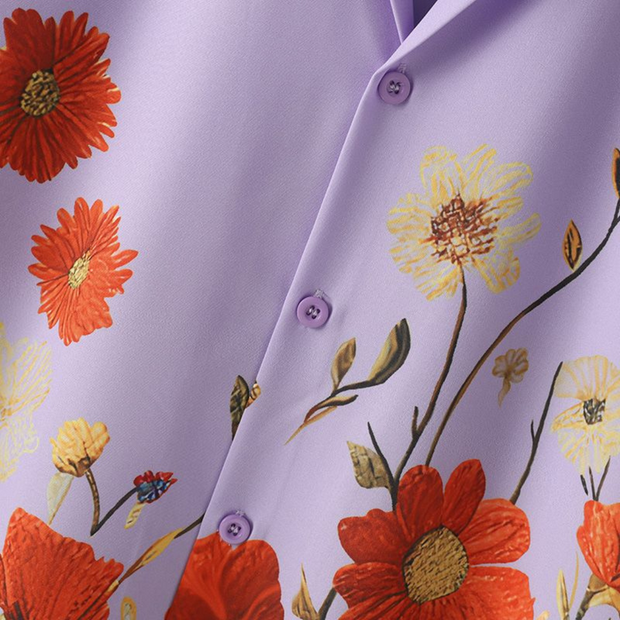 Navy Floral Print Button-Down - Shirt CAAYWORLD MEN