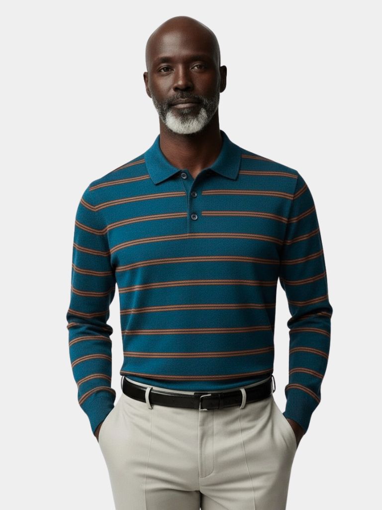 Navy Sunset Striped Polo - CAAYWORLD CAAYWORLD