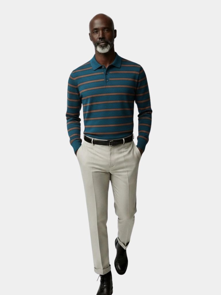 Navy Sunset Striped Polo - CAAYWORLD CAAYWORLD