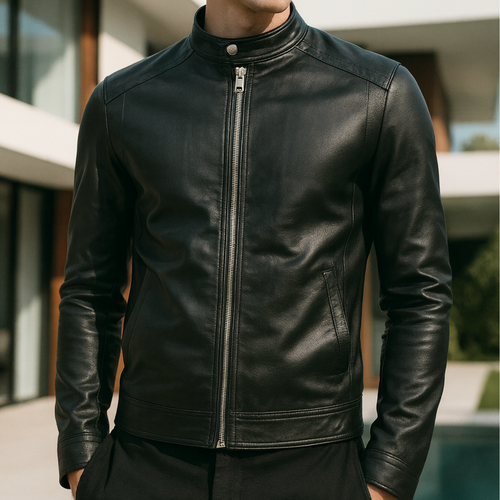 Neil - Standing Collar Leather Jacket CAAYWORLD MEN